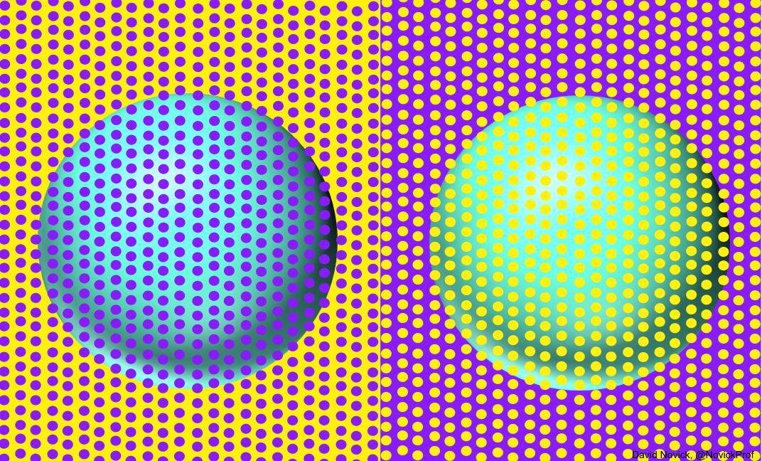 【あなたはどう見えた？】青に見える球体と緑に見える球体は全く同じです。