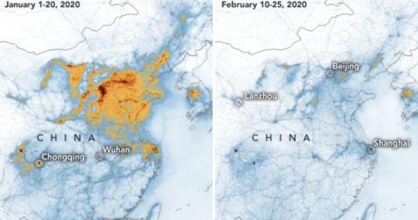 コロナウィルスによる中国の経済活動の低迷で大気汚染が劇的に改善していた！