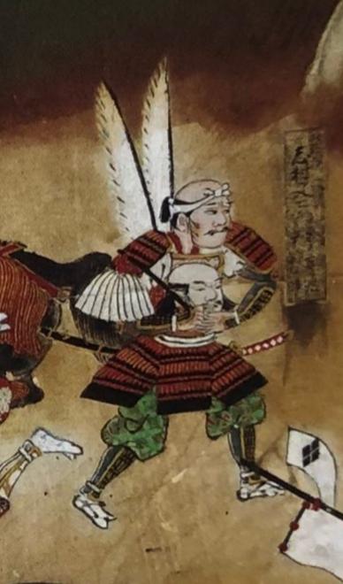 「長篠の戦い」の屏風絵に描かれている屈んで戦況を眺める軽装の一本差しの男は誰だか知ってますか？