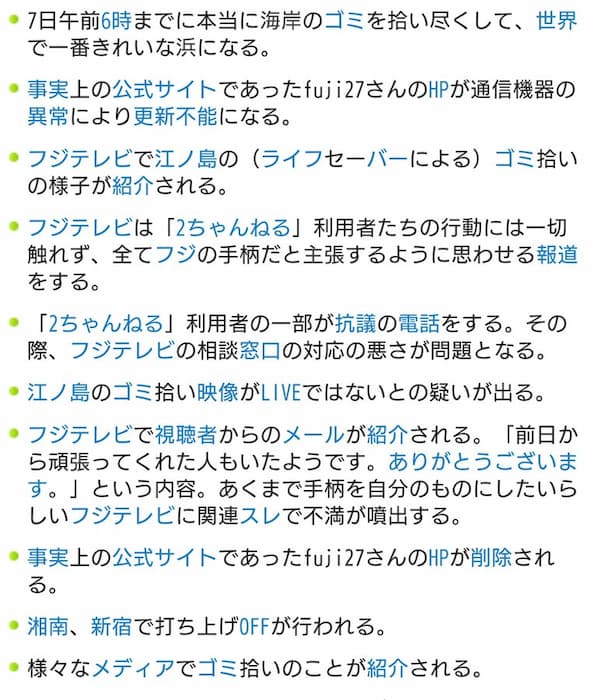 2ちゃんねるの伝説まとめ（もやし買い占め事件、湘南ゴミ拾いオフ、アフガンに学校建設、折り鶴を折る、自転車探し）