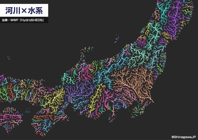 川だけで日本列島を描いてみたら地形の骨格が浮かんできて面白い