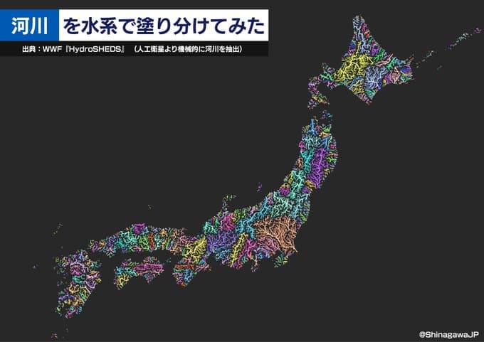 川だけで日本列島を描いてみたら地形の骨格が浮かんできて面白い